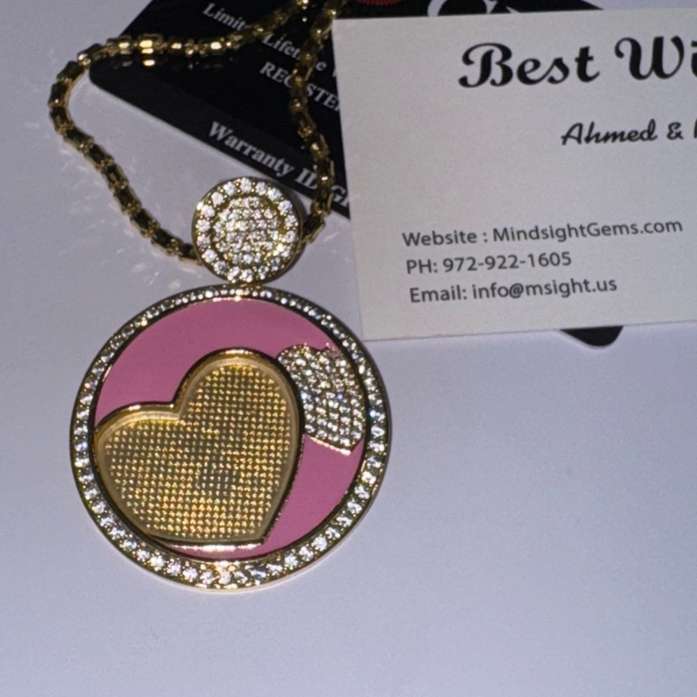 Gold and Pink Custom Made Picture Heart Pendant Gift For her, Keepsake Memorial - Picture 7 of 8